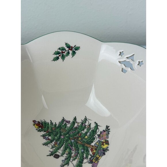 Spode Christmas Tree Pierced Hexagonal Bowl Holiday Serving Classic England - Picture 11 of 16